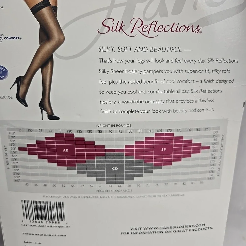 Hanes Silk Reflections Thigh Highs Silky Sheer Toe‎ Size AB Barely Black 720
